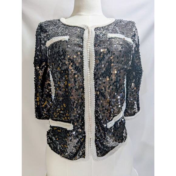 IMAN Global Chic Black Sequin Trim Jacket Small NWT - Picture 1 of 7